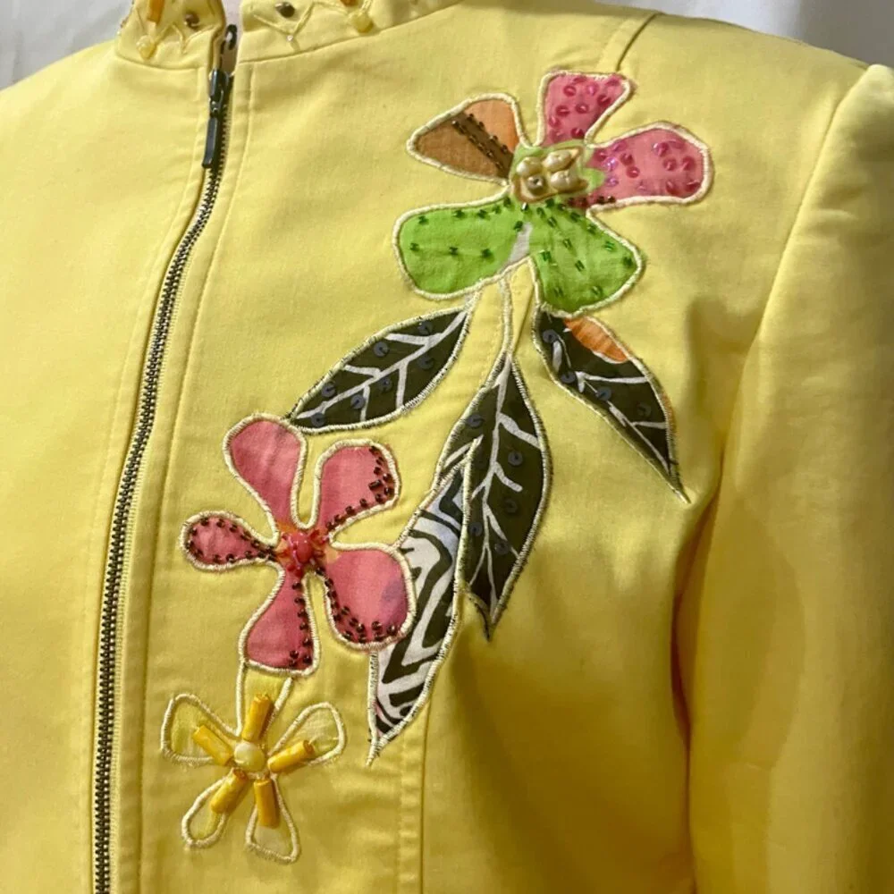 VINTAGE PATCHNGTON YELLOW EMBROIDERED ZIPPED BLAZER JACKET SIZE SMALL - Picture 8 of 11